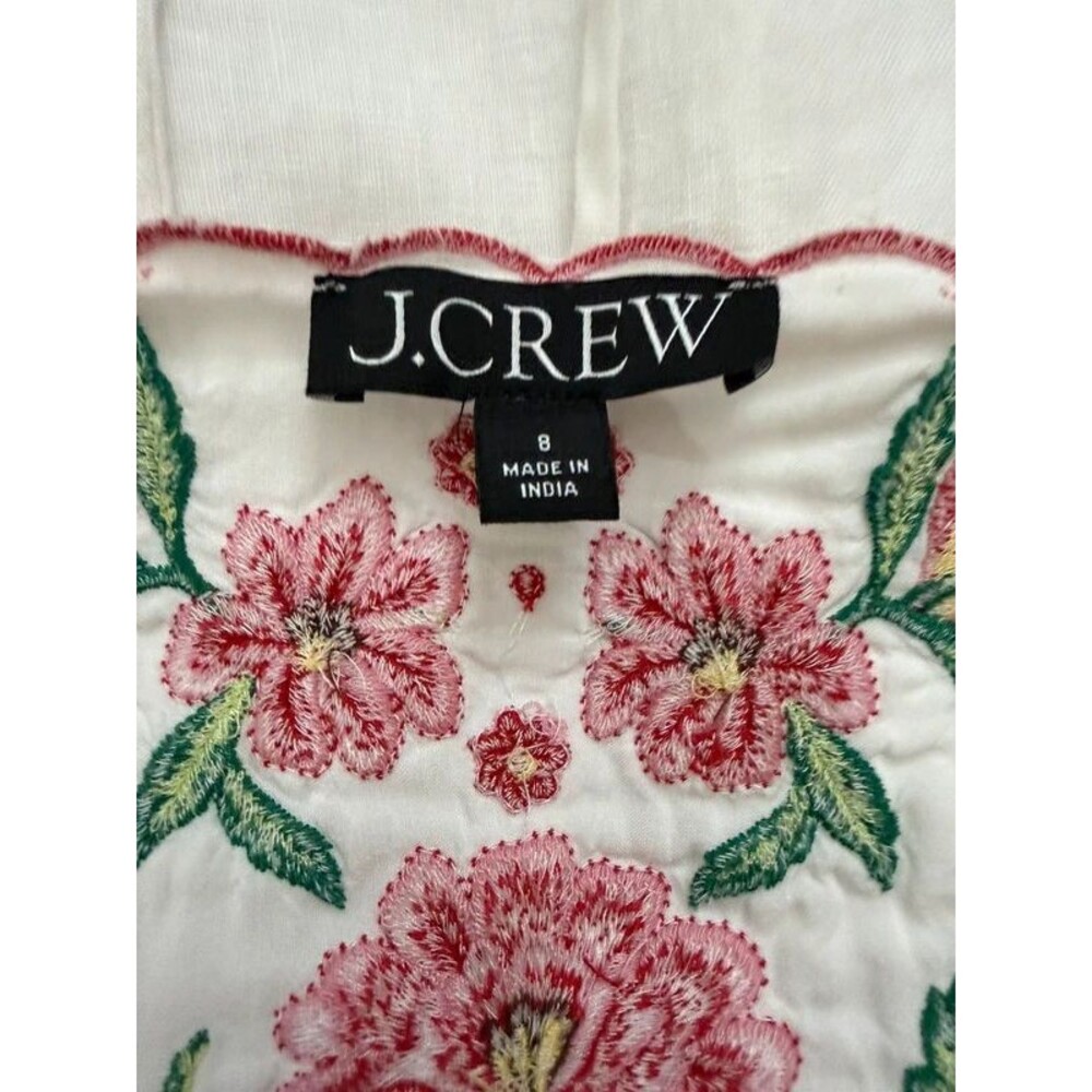 J.Crew Size 8 Embroidered Linen Mini Dress White Floral Cottagecore - Picture 11 of 14